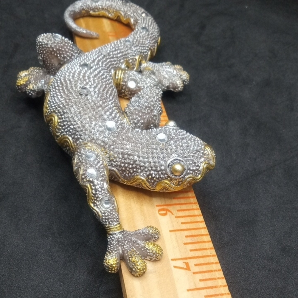 Gray and Gold Reptile Figurine with Sparkling Gems - Picture 16 of 16